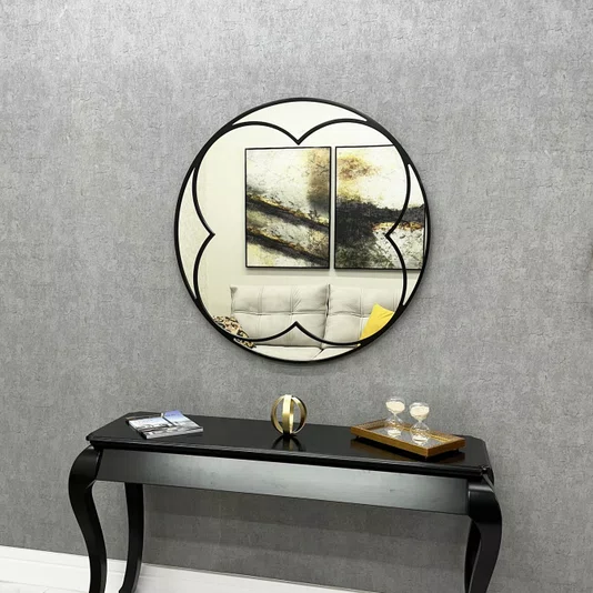 Espelho Pétala com Moldura Laqueada Preta Elegância e Modernidade na Sua Decoração 100x100CM