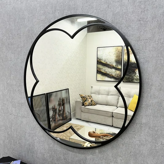 Espelho Pétala com Moldura Laqueada Preta Elegância e Modernidade na Sua Decoração 100x100CM