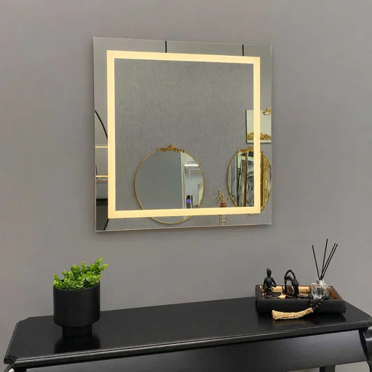 Espelho Quadrado Moderno Jateado com LED e Sensor Touch: Elegância e Sofisticação