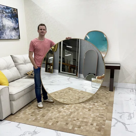 Espelho Redondo em MDF Dourado - Elegância e Personalidade Para Seus Ambientes