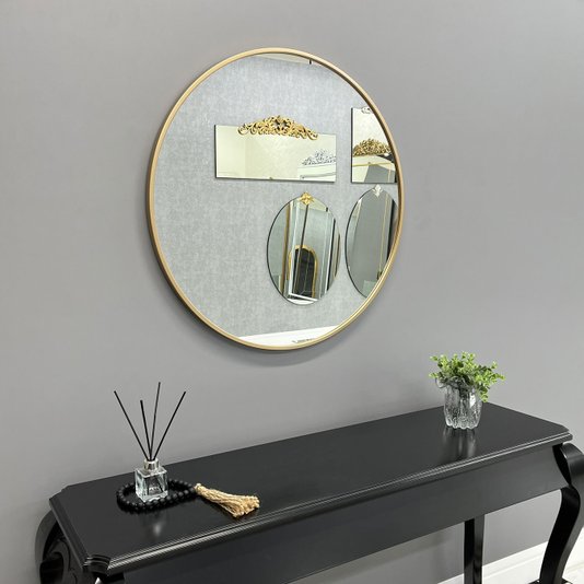 Espelho Redondo em MDF Dourado Semibrilho - Elegância e Personalidade Para Seus Ambientes