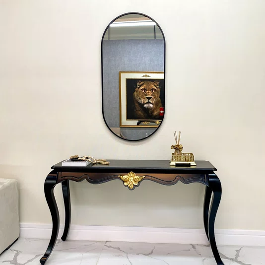 Espelho Retangular Arredondado com Moldura Preto: Design Moderno e Elegante 80x180CM
