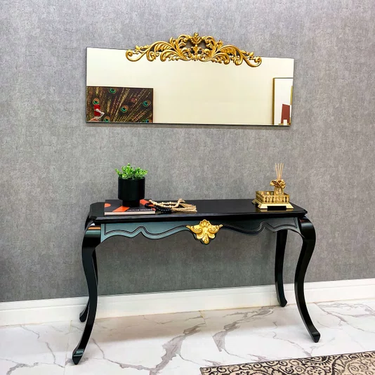 Espelho Retangular com Borda Infinita e Aplique Dourado: Elegância e Sofisticação 150x65cm
