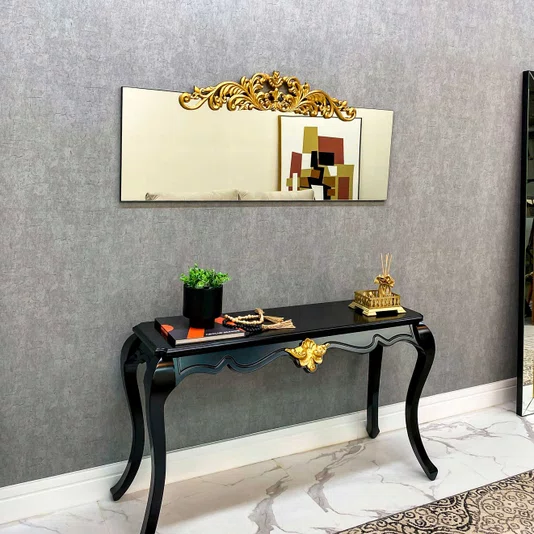 Espelho Retangular com Borda Infinita e Aplique Dourado: Elegância e Sofisticação 150x65cm