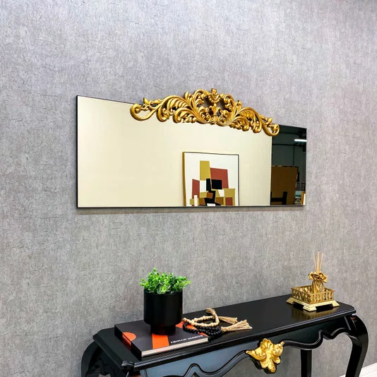 Espelho Retangular com Borda Infinita e Aplique Dourado: Elegância e Sofisticação 150x65cm
