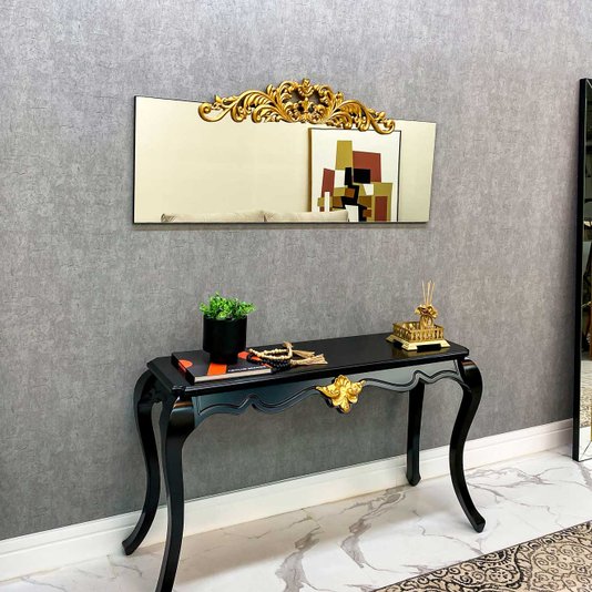 Espelho Retangular com Borda Infinita e Aplique Dourado: Elegância e Sofisticação