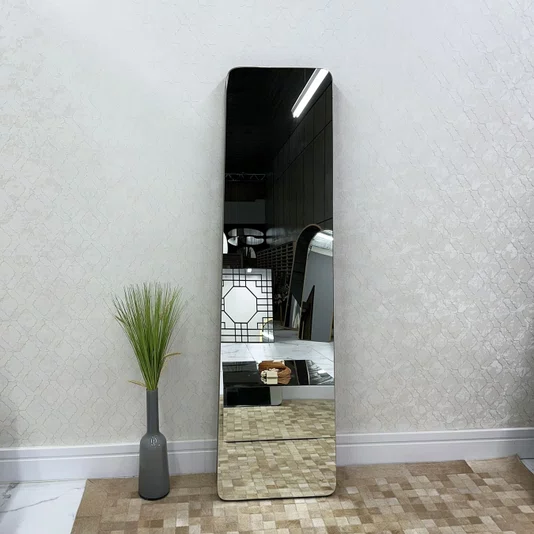 Espelho Retangular em Base de MDF Amadeirada com Profundidade e Fatiada 50x170cm