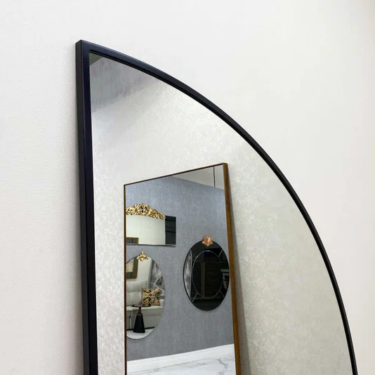 Espelho Retangular Moderno com Moldura Preta e Canto Arredondado 120X220CM