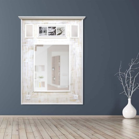 Espelho Rústico Branco Provençal Espelho com Quadro em Preto e Branco