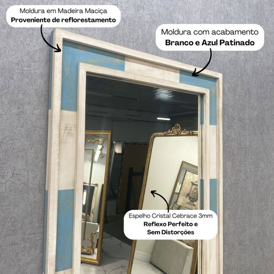 Espelho Rústico Colorido Decore Pronto Moldura feita à mão com Madeira Maciça