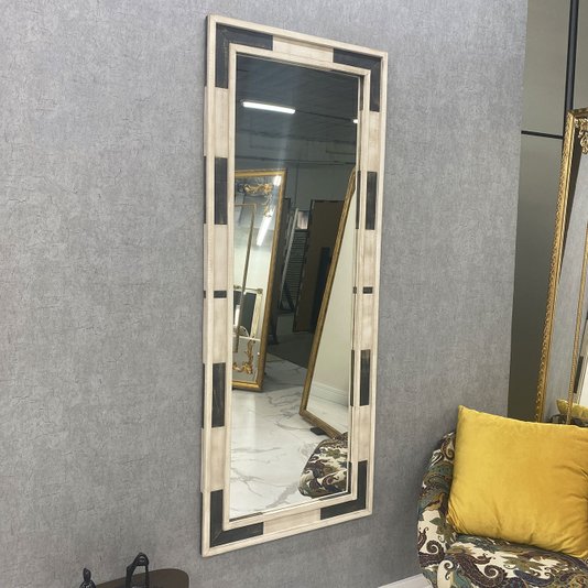 Espelho Rústico com Moldura Branco e Preto Vários Tamanhos Produção Artesanal