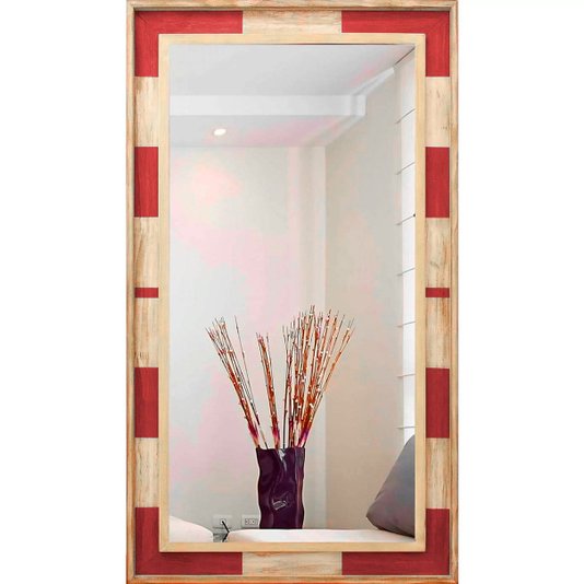 Espelho Rústico com Moldura Branco e Vermelho Vários Tamanhos