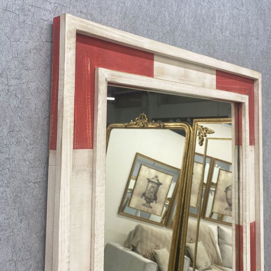 Espelho Rústico com Moldura Branco e Vermelho Vários Tamanhos Produção Artesanal