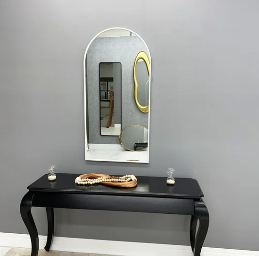 Espelho Semi Oval Decorativo com Moldura Branca Fosca 60X120CM
