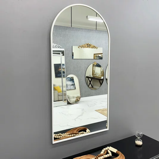 Espelho Semi Oval Decorativo com Moldura Branca Fosca 60X120CM