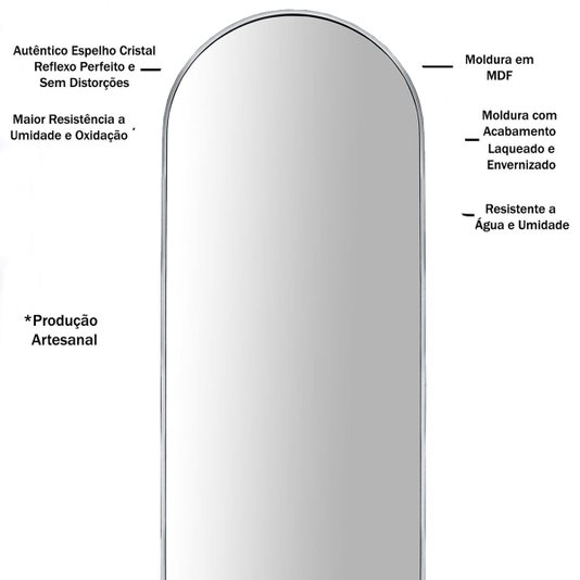 Espelho Semi Oval Decorativo com Moldura Prata Semibrilho