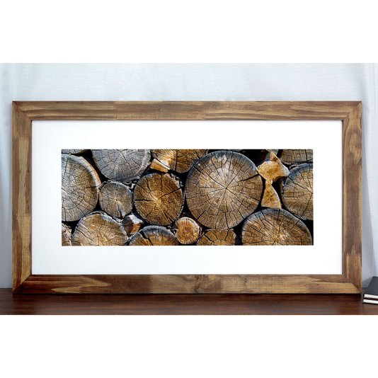 Quadro Decorativo Rústico Colorido Troncos de Madeira Cortados 110x60cm