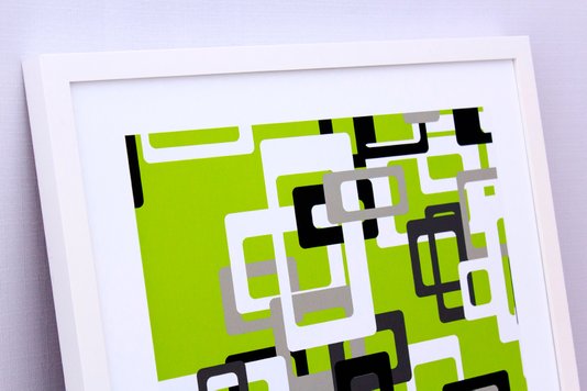 Quadro Decorativo com Impressão Personalizada Retângulos em Fundo Verde 50x60cm