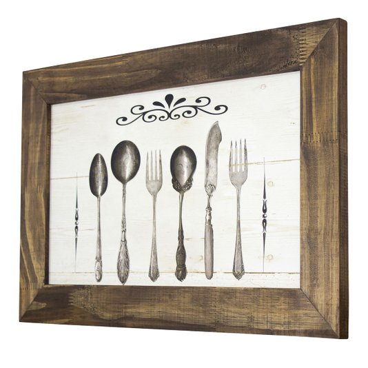 Quadro para Cozinha com Moldura Rústica Utensílios de Cozinha 60x40cm