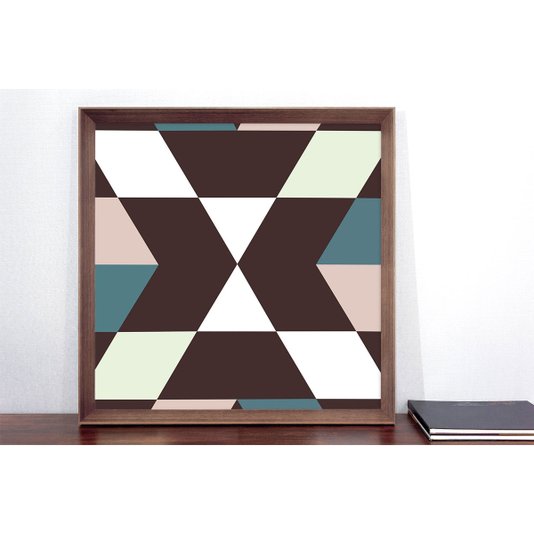 Quadro Decorativo Arte Geométrica com Moldura Marrom Chanfrada 75x75cm