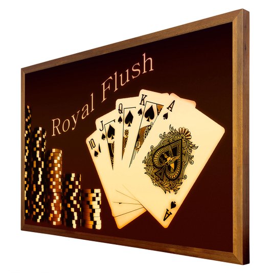 Quadro Decorativo com Moldura Rústica Baralho Royal Flush 90x60cm