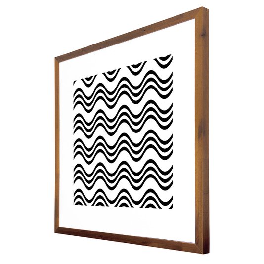 Quadro Decorativo com Moldura Rústica em Preto e Branco Ondas 70x70cm