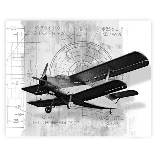 Gravura em Preto e Branco para Quadros Avião Antigo 25x20cm