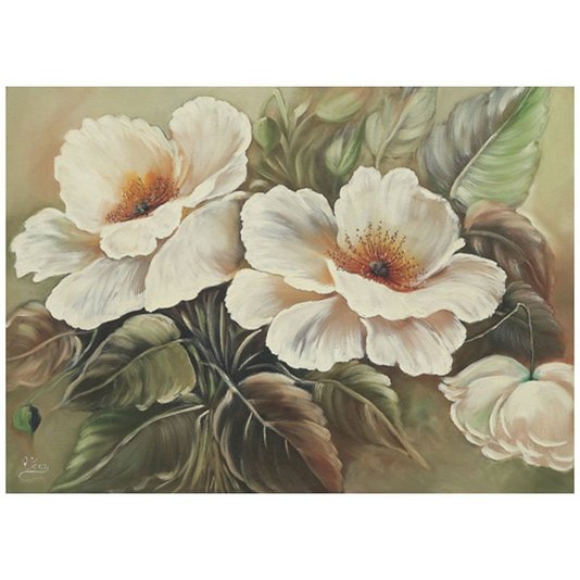 Gravura para Quadros Floral Flores Brancas com Folhas Verdes 70x50cm