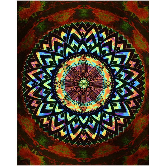 Gravura Imagem para Quadros Mandala Colorida com Fundo Vermelho Escuro 40x50cm