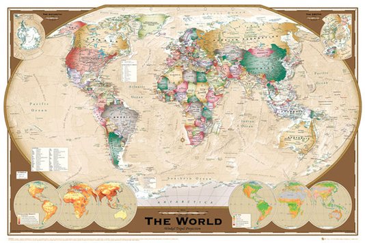 Gravura Poster para Quadros Mapa Mundo Atlas Geográfico Envelhecido 90x60cm