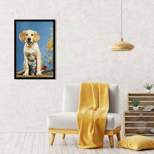 Gravura Poster para Quadros Pets Cachorro e Gato 60x90cm