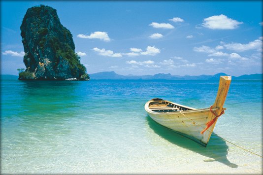 Gravura Poster para Quadros Praia Ilha Phuket Barco 90x60 cm