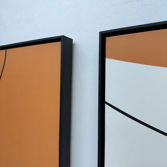 Kit 2 Quadros Abstratos Modernos Laranja, Terracota e Off-White 100x100 cm Cada Quadro