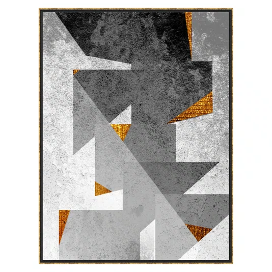 Kit 2 Quadros Abstratos Modernos Preto Cinza e Detalhes Dourados 90x120 cm Cada Quadro