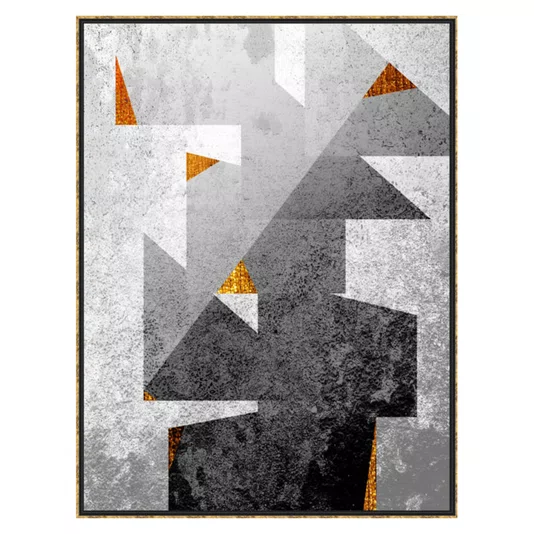 Kit 2 Quadros Abstratos Modernos Preto Cinza e Detalhes Dourados 90x120 cm Cada Quadro