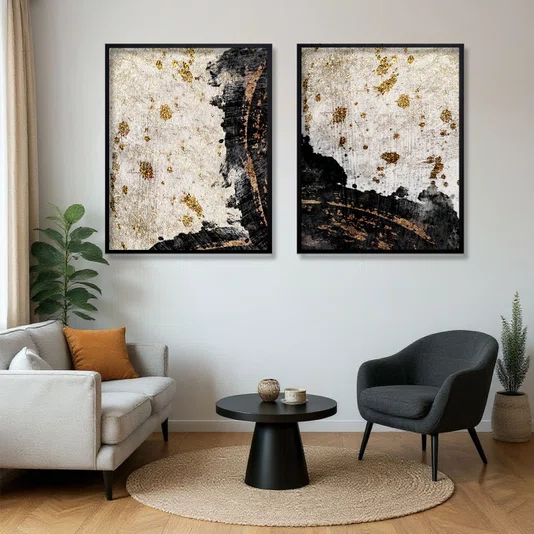 Kit 2 Quadros Abstratos Textura Elegante para Sala Moderna com Moldura e Vidro Kit 2 Quadros Abstratos Textura Elegante para Sala Moderna com Moldura e Vidro