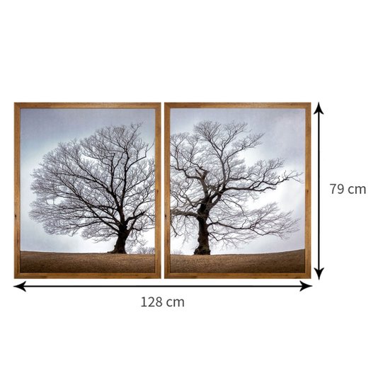 Kit 2 Quadros com Moldura Rústica Árvore Seca de Outono 130x80 cm