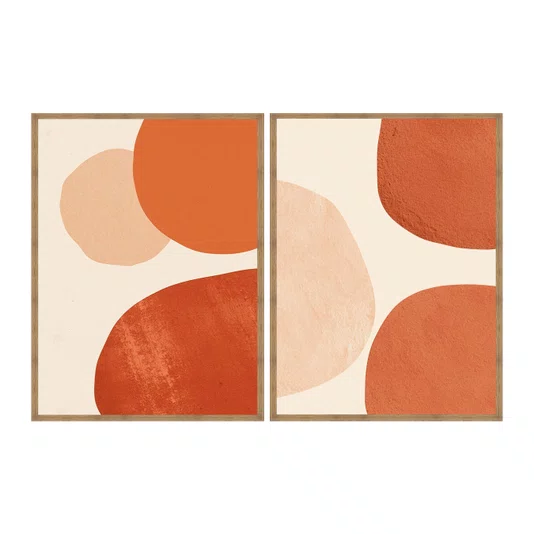 Kit 2 Quadros Decorativos Arte Moderna Abstrata Orgânica Terracota Pêssego Boho