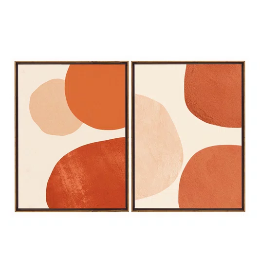 Kit 2 Quadros Decorativos Arte Moderna Abstrata Orgânica Terracota Pêssego Boho