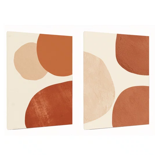 Kit 2 Quadros Decorativos Arte Moderna Abstrata Orgânica Terracota Pêssego Boho
