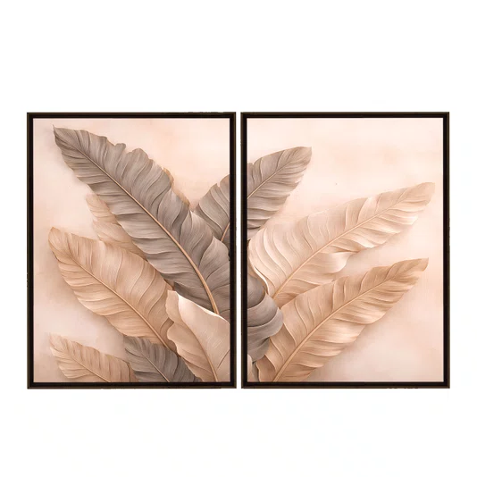 Kit 2 Quadros Folhas de Bananeira Botânica Minimalista Decoração Sala Moderna