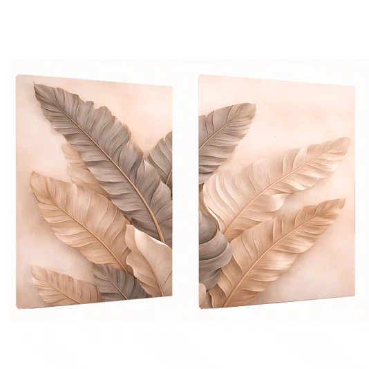 Kit 2 Quadros Folhas de Bananeira Botânica Minimalista Decoração Sala Moderna