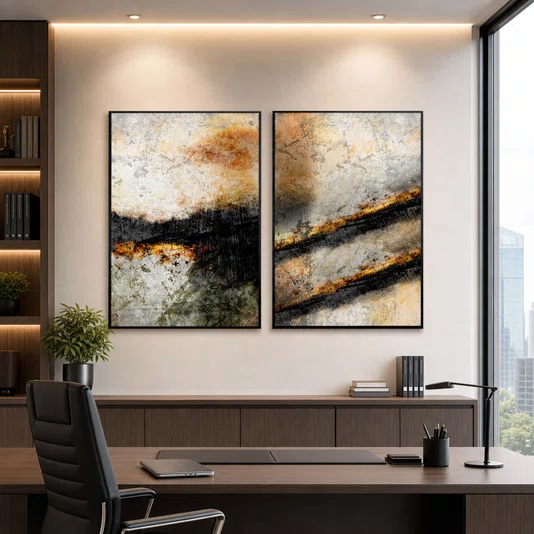 Kit de Quadros Arte Abstrata Estilo Industrial Moderno 90x120cm Cada Quadro