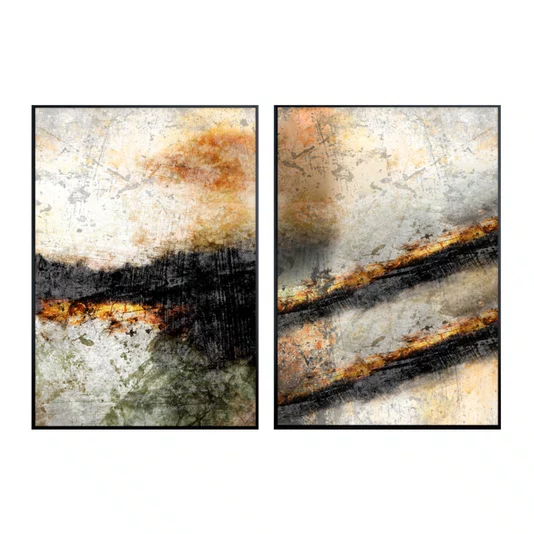 Kit de Quadros Arte Abstrata Estilo Industrial Moderno 90x120cm Cada Quadro