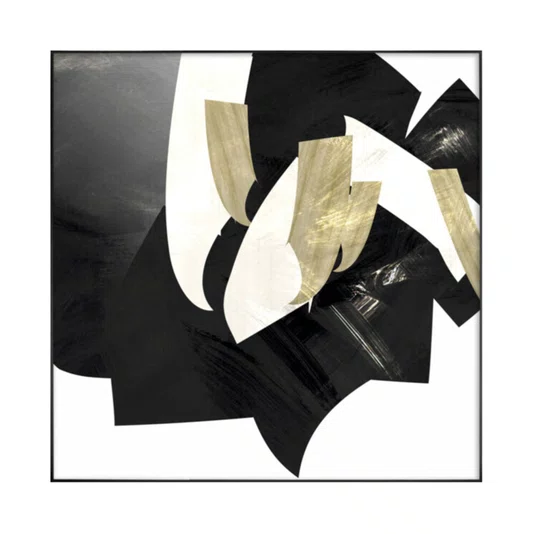 Kit de Quadros Arte Abstrata Moderna em Preto e Dourado 100x100cm Cada Quadro