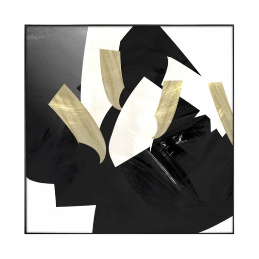 Kit de Quadros Arte Abstrata Moderna em Preto e Dourado 100x100cm Cada Quadro