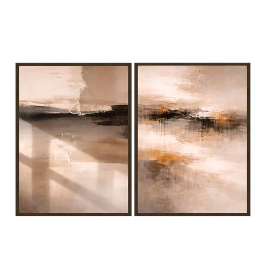 Kit de Quadros Arte Abstrata Neutra Efeito Texturizado Tons Terrosos Preto e Ocre