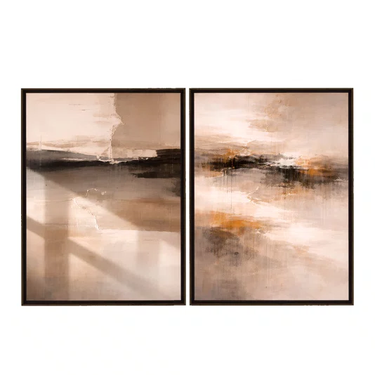 Kit de Quadros Arte Abstrata Neutra Efeito Texturizado Tons Terrosos Preto e Ocre