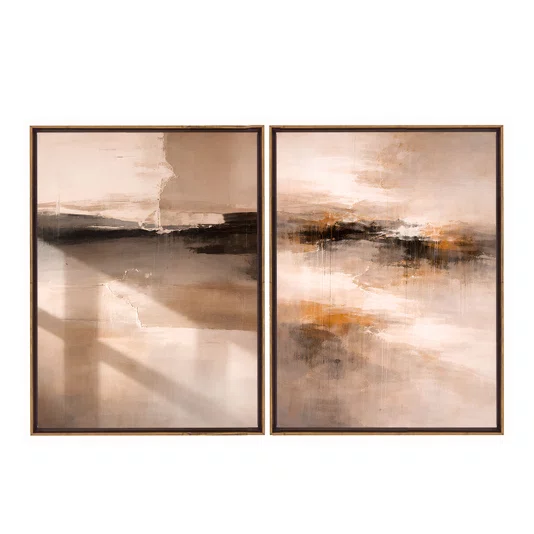 Kit de Quadros Arte Abstrata Neutra Efeito Texturizado Tons Terrosos Preto e Ocre