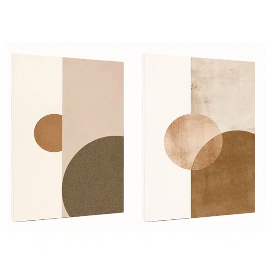 Kit de Quadros Decorativos Arte Abstrata Geométrica Moderna em Tons Terrosos